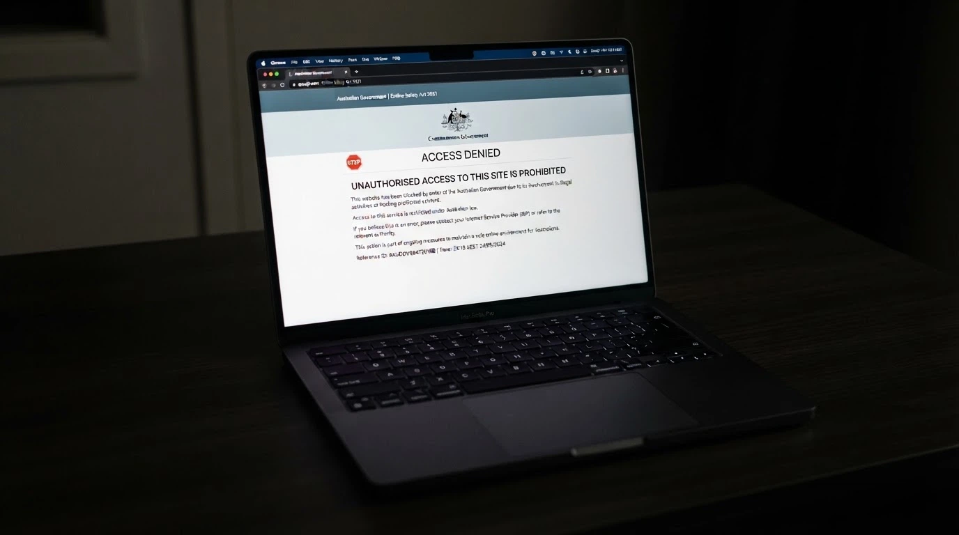 A browser window displaying the ACMA blocking notice that appears when an illegal gambling site is accessed from Australia