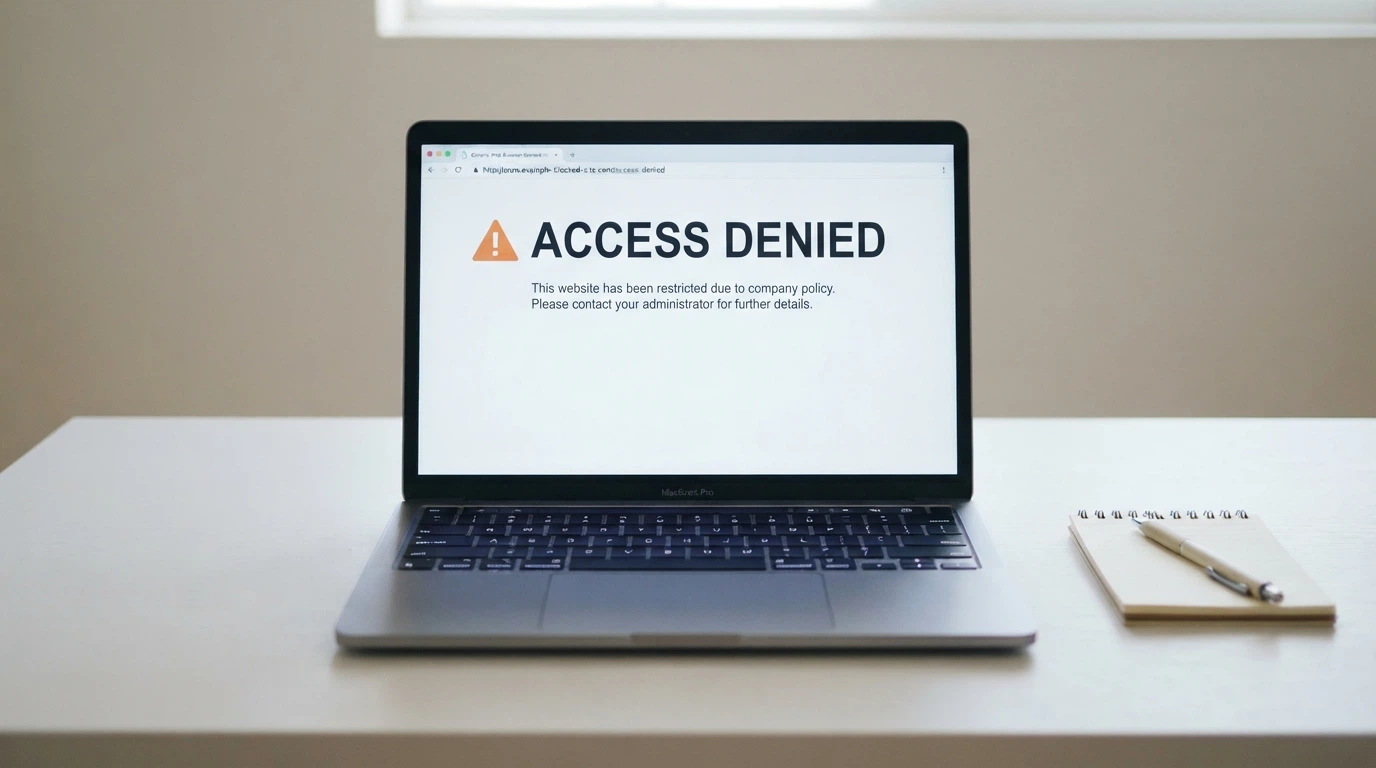 A computer screen displaying an ACMA website-blocking notice with an Australian ISP branding visible in the browser bar