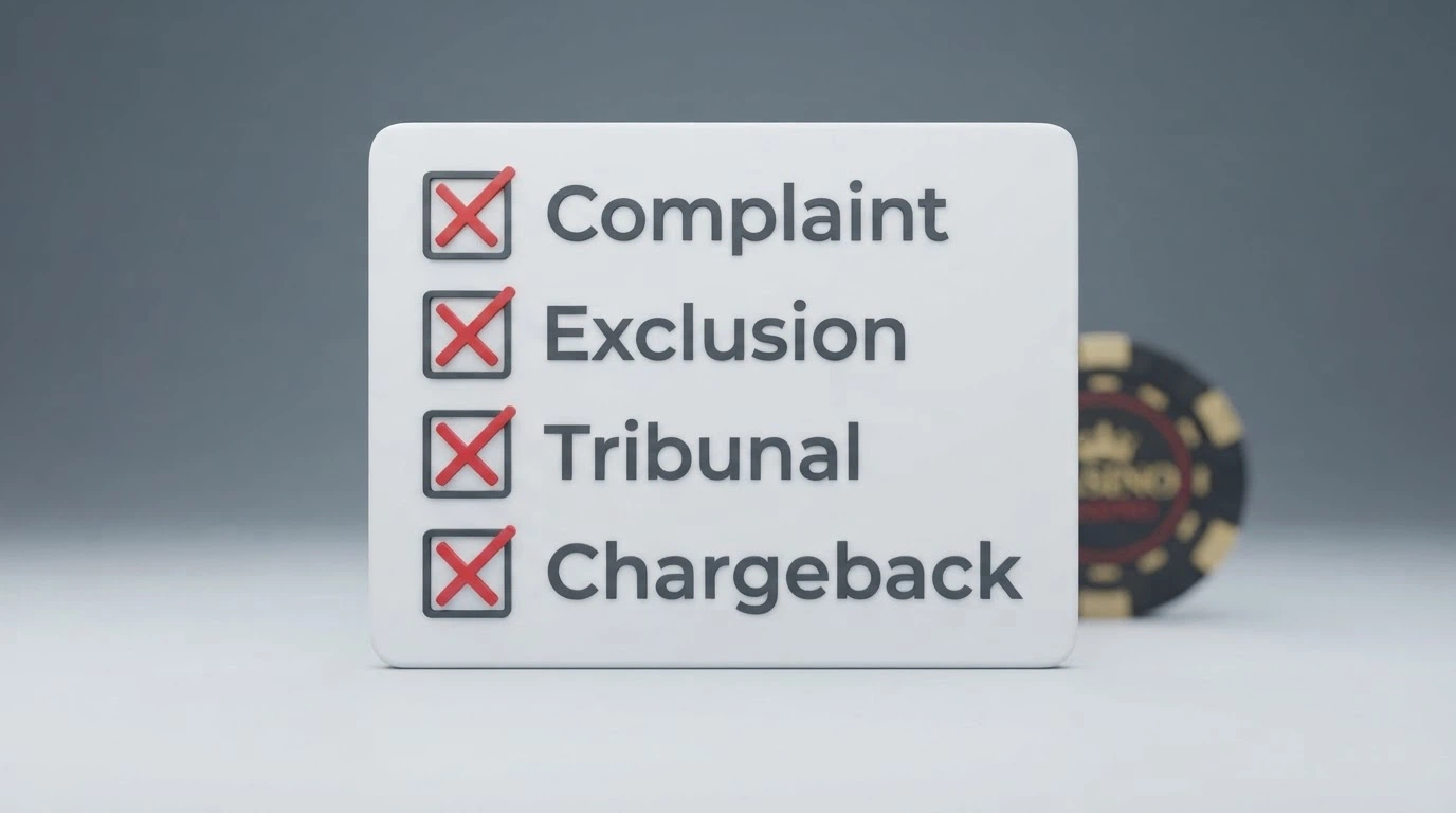 A visual checklist of Australian consumer protections (ACMA complaint, BetStop exclusion, state tribunal, bank chargeback) with each item crossed out, and an offshore casino logo sitting outside the frame