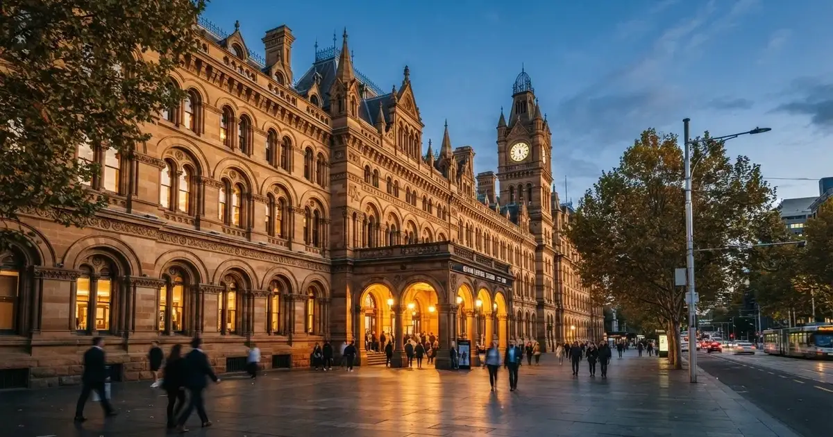 The heritage-listed Adelaide Railway Station building on North Terrace, housing SkyCity Adelaide's entrance
