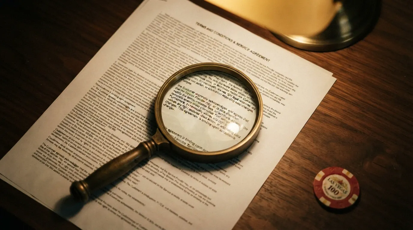 A magnifying glass held over printed bonus terms and conditions text