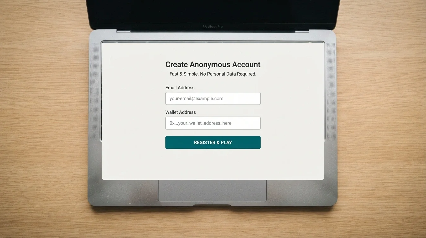 A minimal casino registration form showing only an email field and a wallet-address field