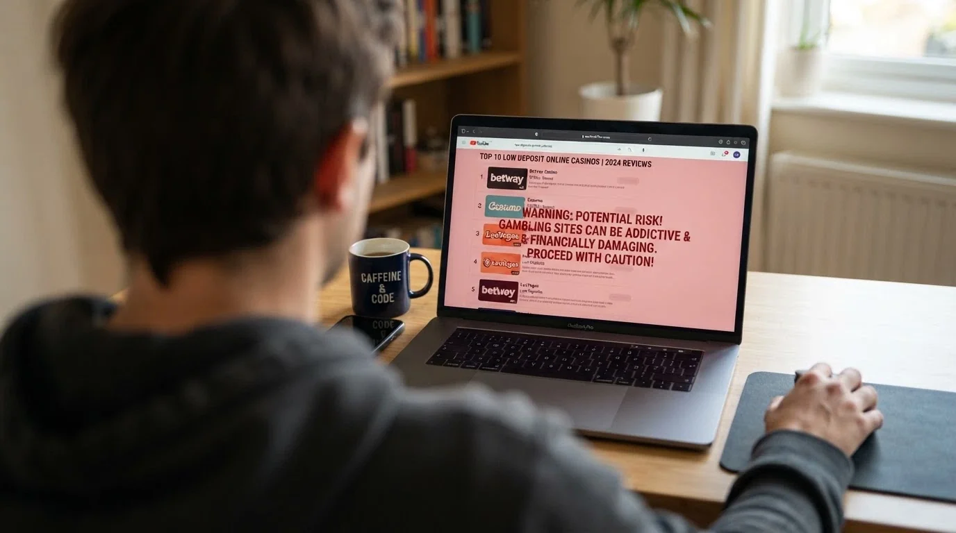 A search-results page for “$2 minimum deposit casino Australia” showing multiple affiliate listicles, with a red overlay marking that every listed casino is offshore