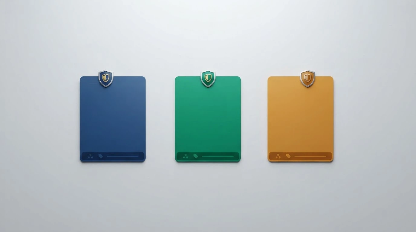 A side-by-side comparison visual of casino brand cards with licence badges and no-deposit offer callouts, three cards highlighted
