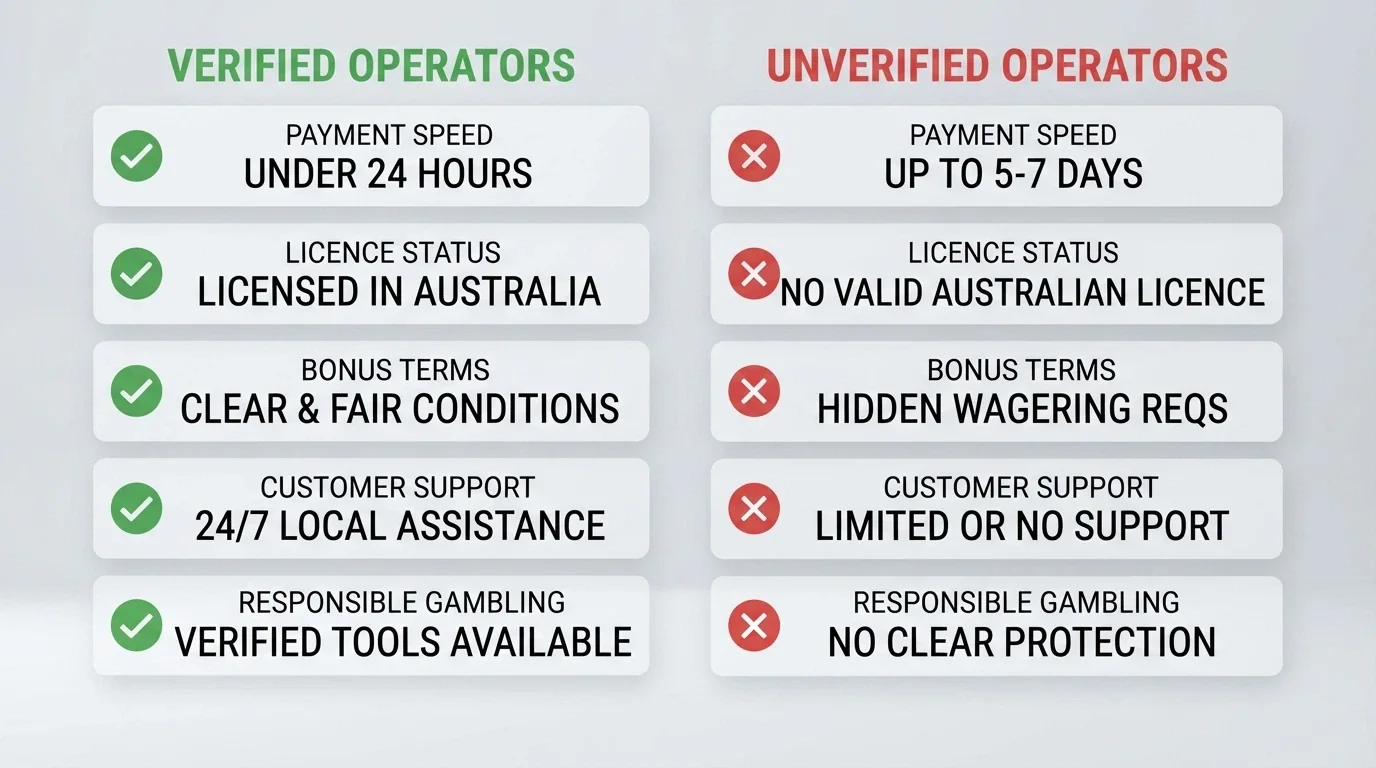 A simple visual comparison layout — operator names alongside key data points — illustrating the gap between operators with verified detail and those with almost none