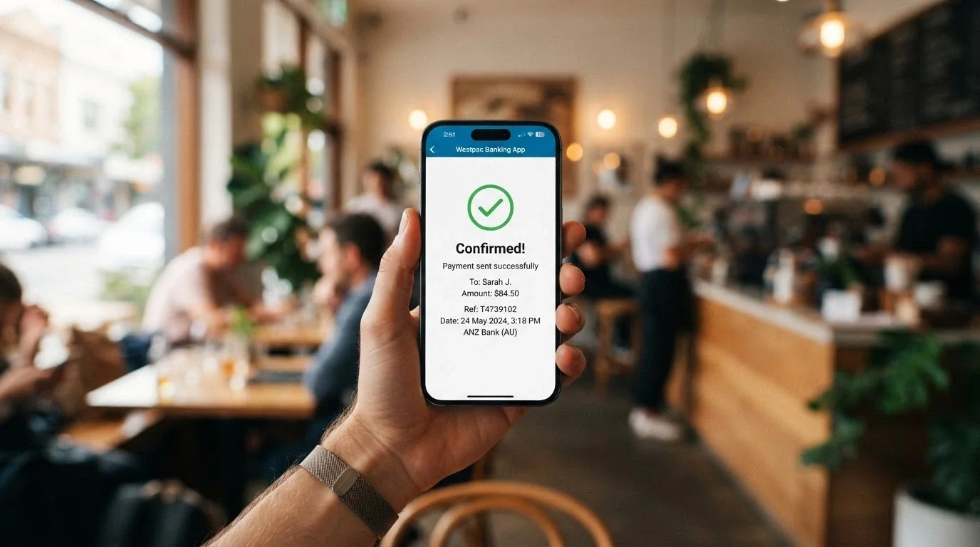 A bank app screen showing a PayID transfer confirmation with an Osko payment reference