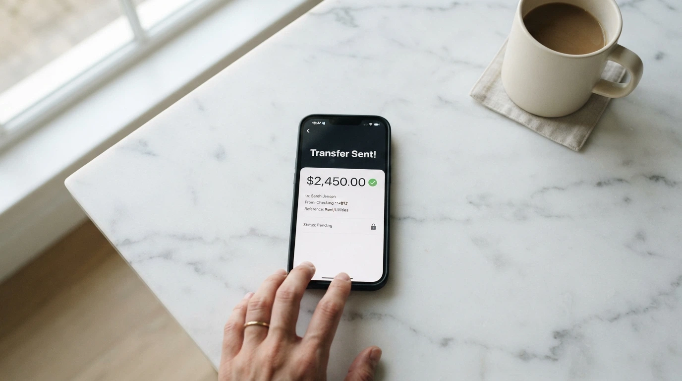 A smartphone screen showing a PayID transfer of $15 with the destination labelled as a casino verification deposit and a pending withdrawal locked behind it