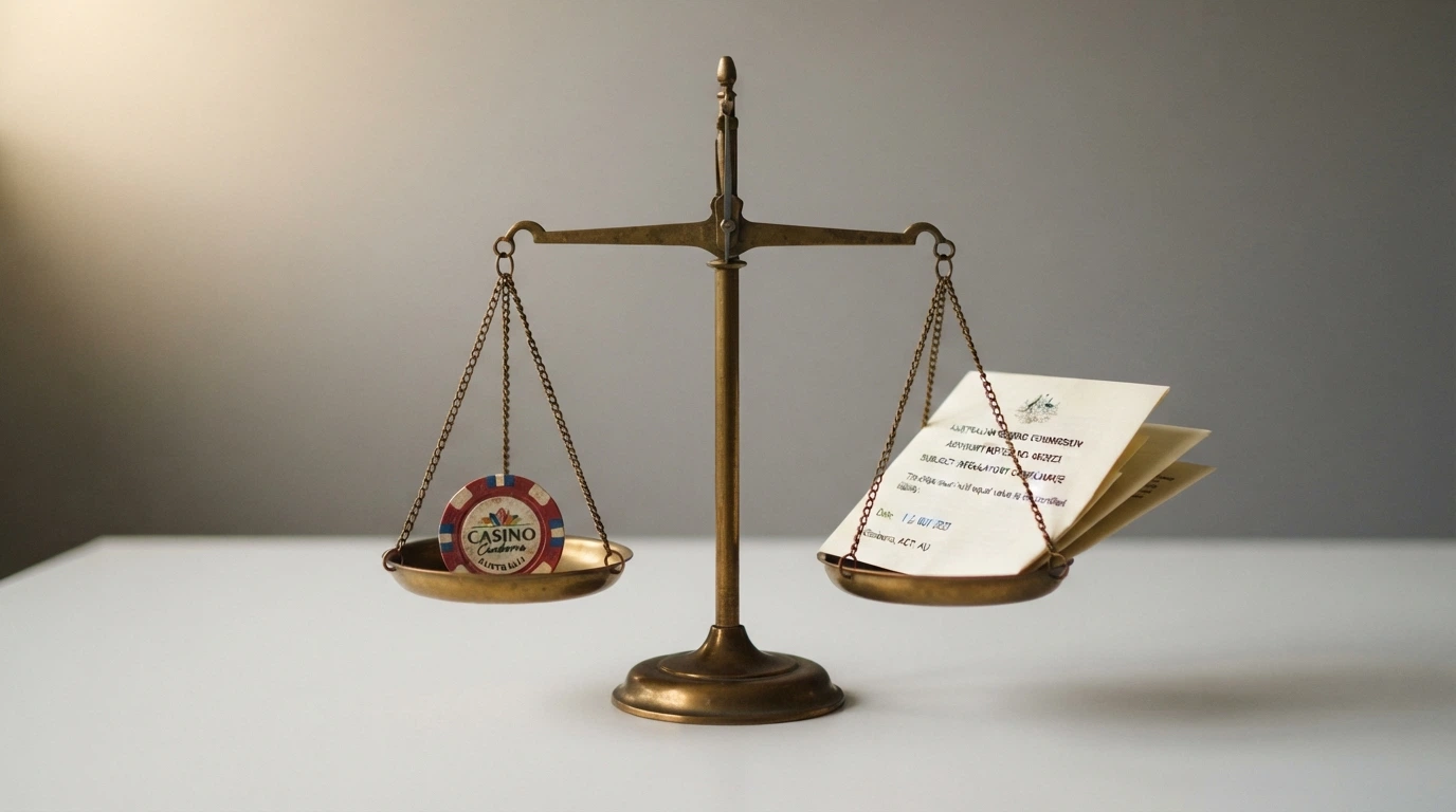 A balanced-scale graphic with a single dollar coin on one side and a document icon on the other, against a neutral background