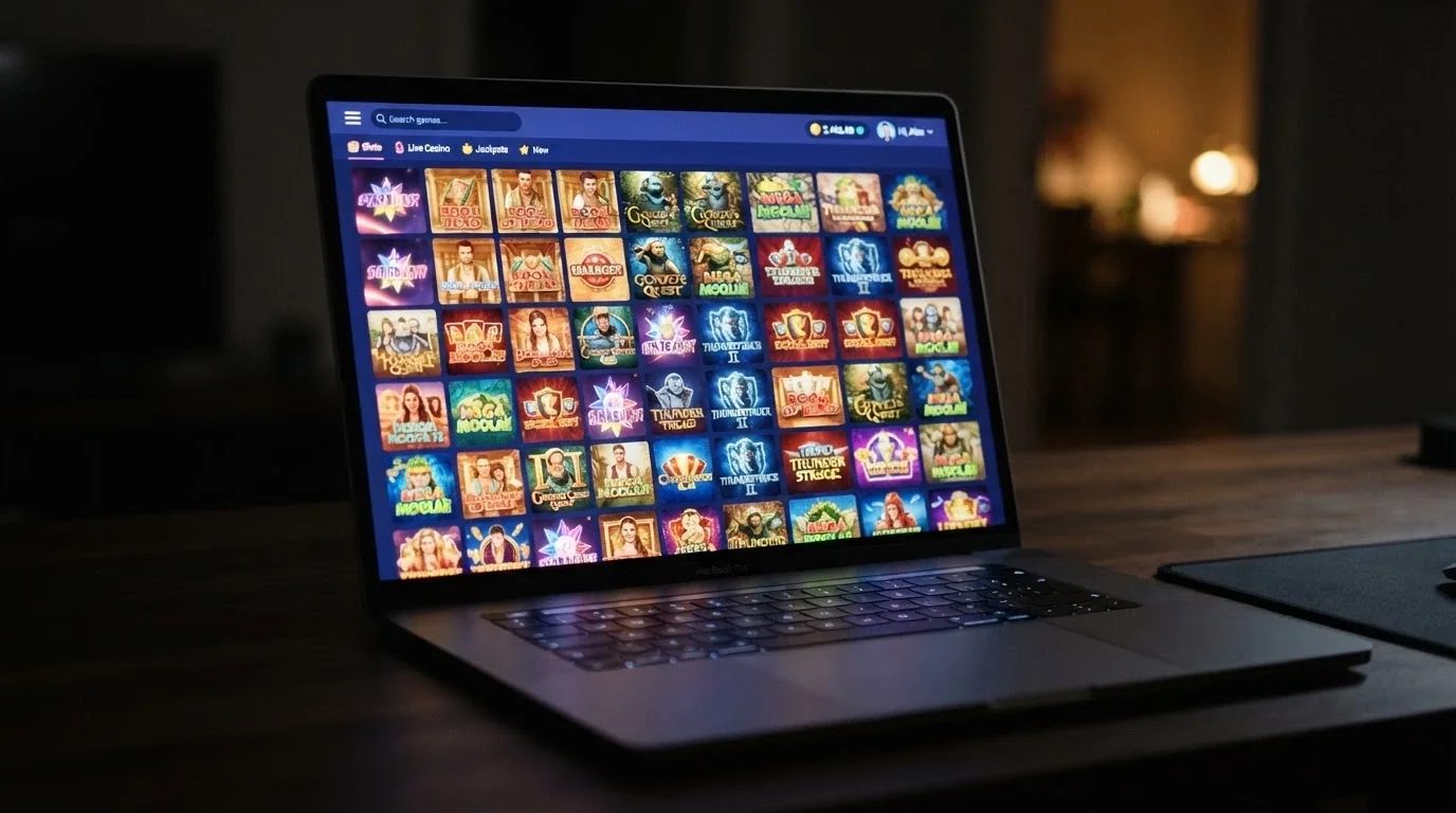 A grid of colourful slot thumbnails on a crypto casino games page with a search bar visible