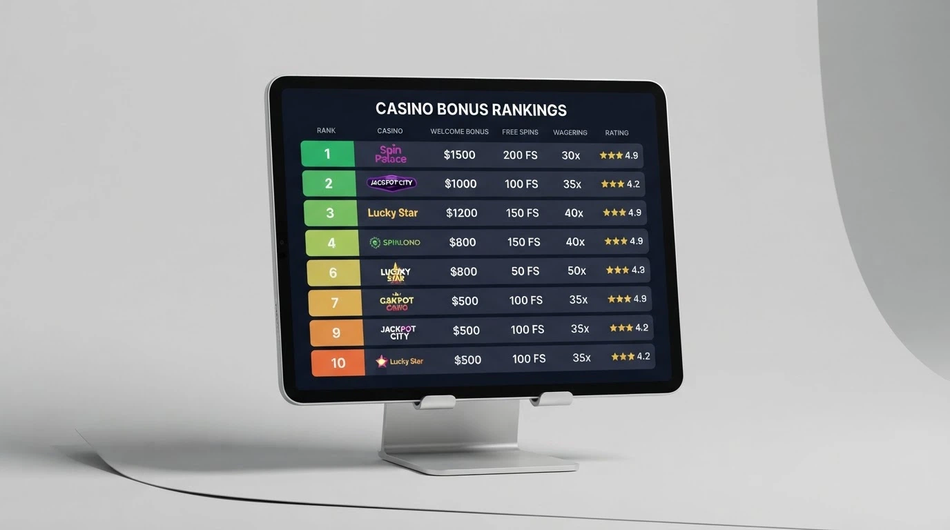 A side-by-side grid of casino logos with key terms displayed beneath each one